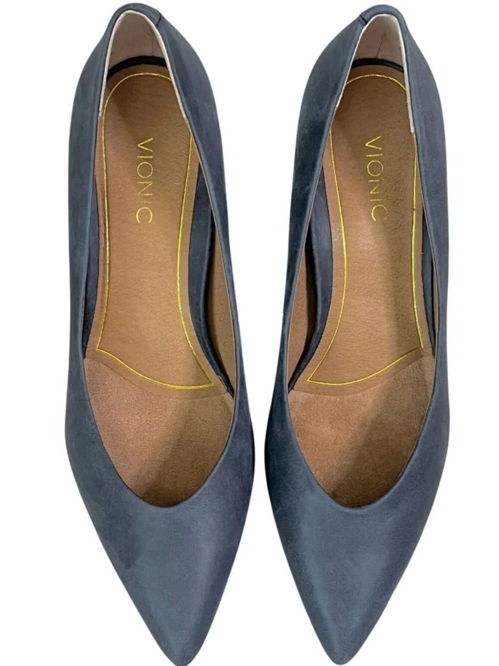 Vionic Josie Navy Suede Leather Kitten Heels Pumps Orthotic Sz 7.5 NWOB